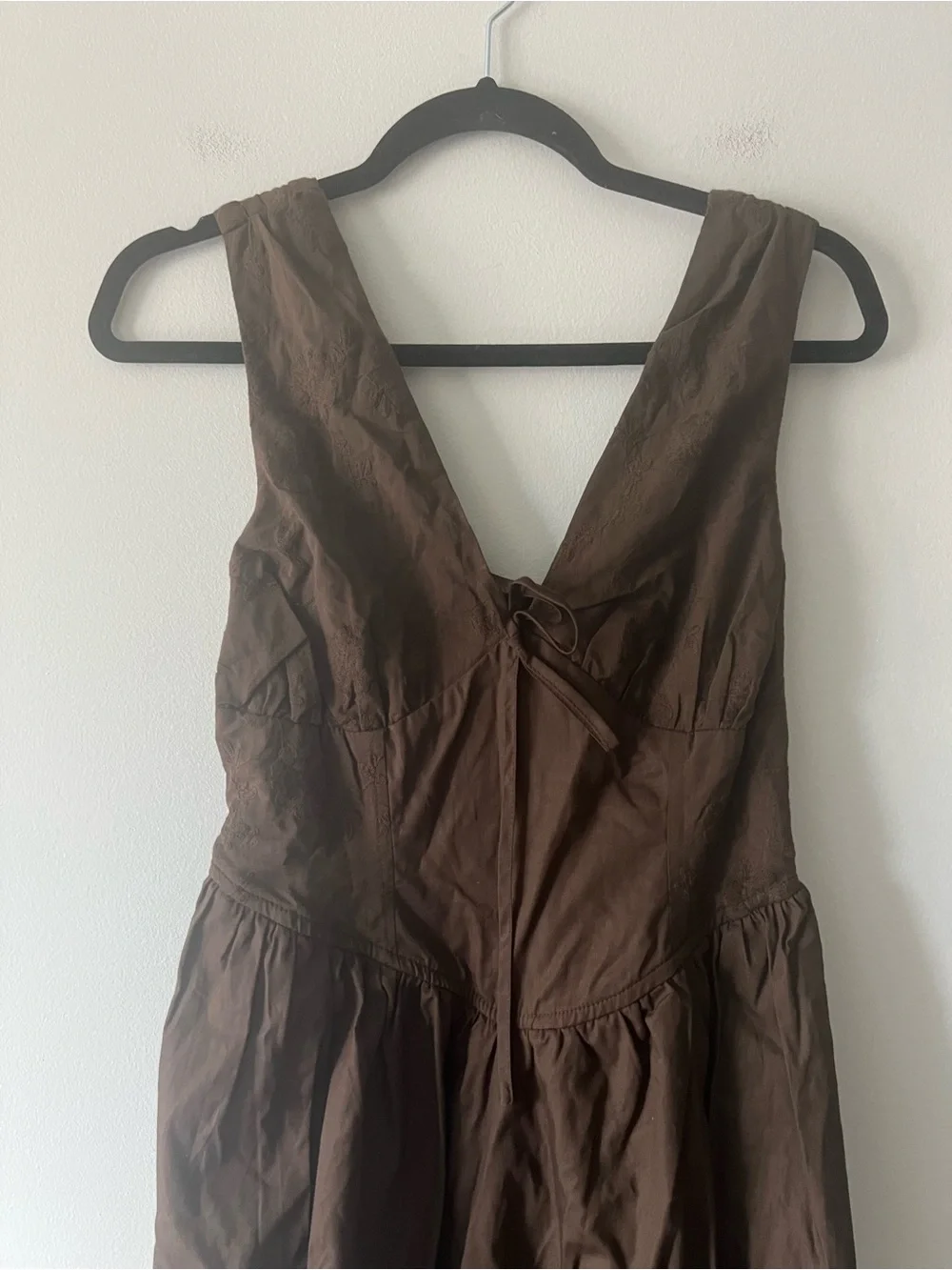 NWT Band of the Free Chocolate Brown Cotton Midi Dress Tie Front Smocked Back XS - Picture 2 of 6
